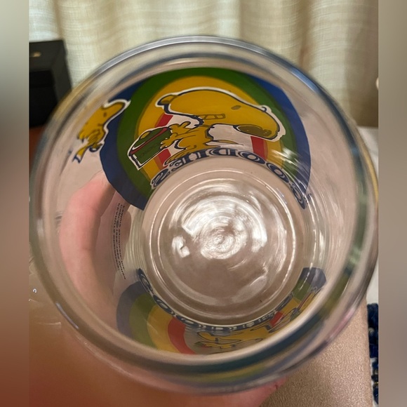 Vintage Peanuts Snoopy and Woodstock Glass Goodies Jar with Colorful Rainbow EUC - Picture 6 of 7